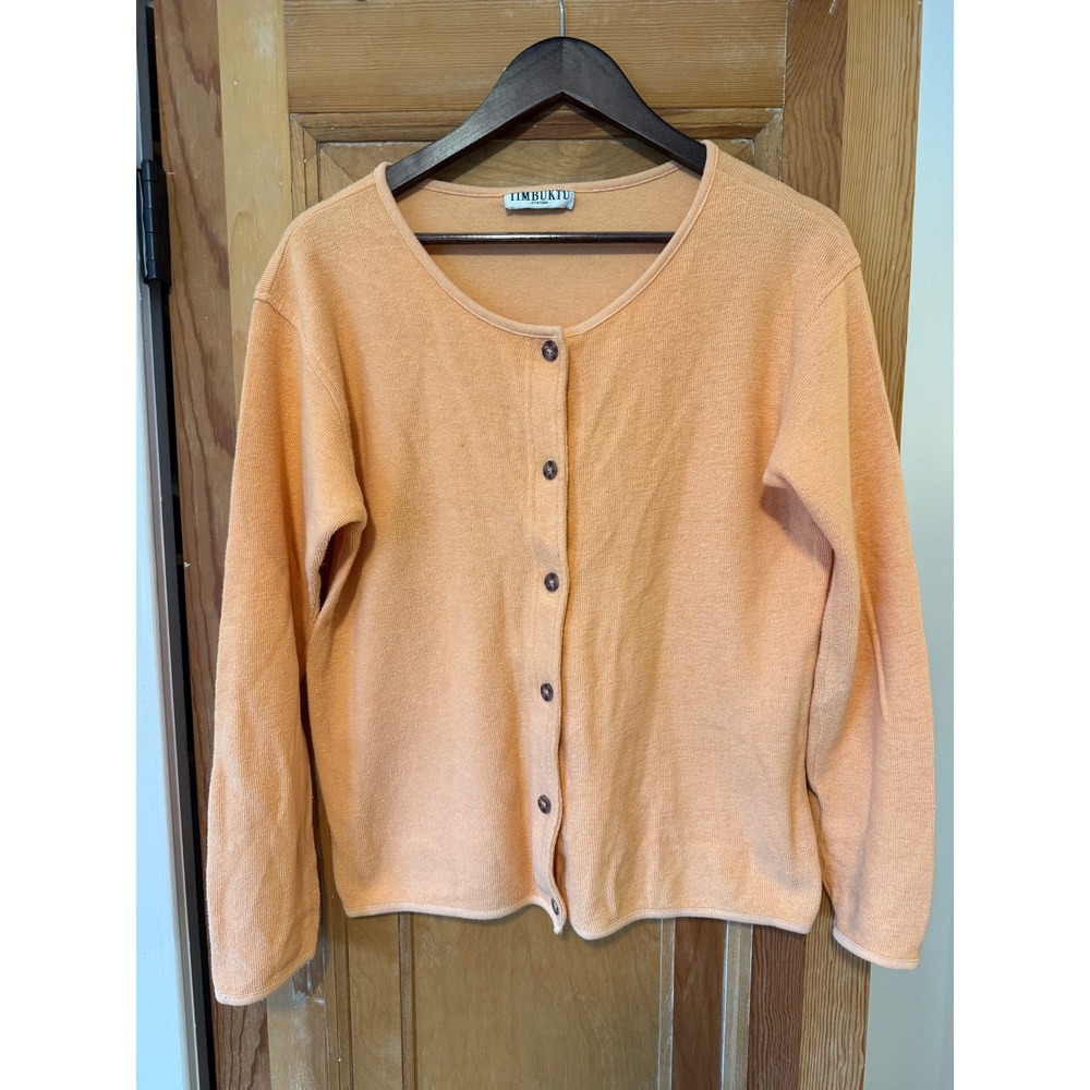 Vintage Timbuktu Station Peach Orange Button Front Cardigan Sweater Womens L